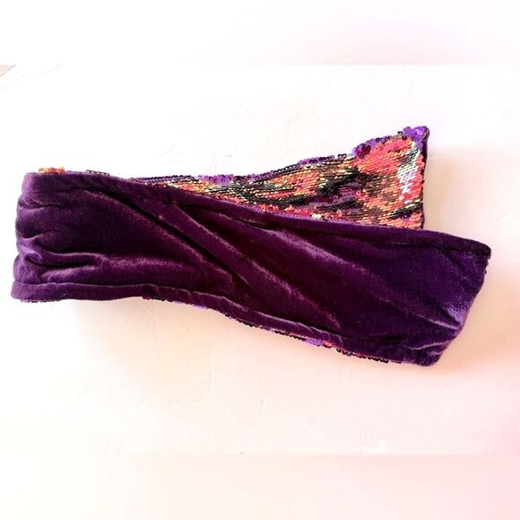 Disco Y2K Purple Velvet and Shiny Sequins Scarf - Picture 3 of 5
